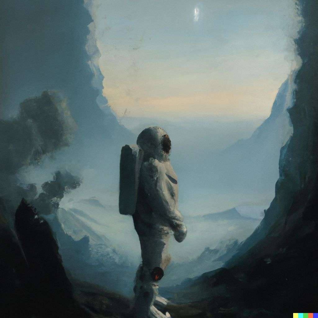 an astronaut, painting by Caspar David Friedrich